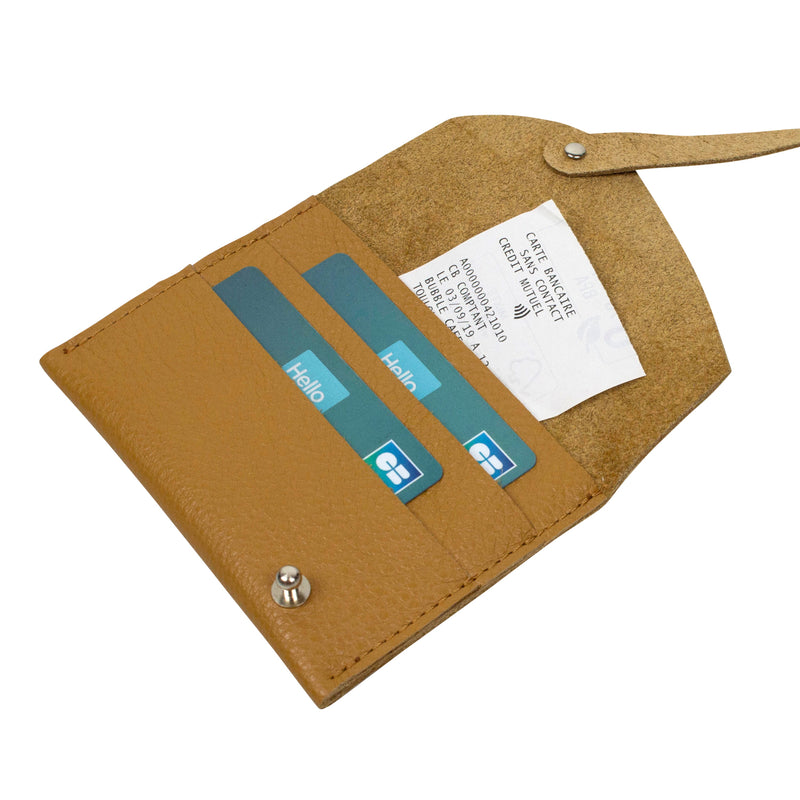 Leather credit card holder with a link in neutral color