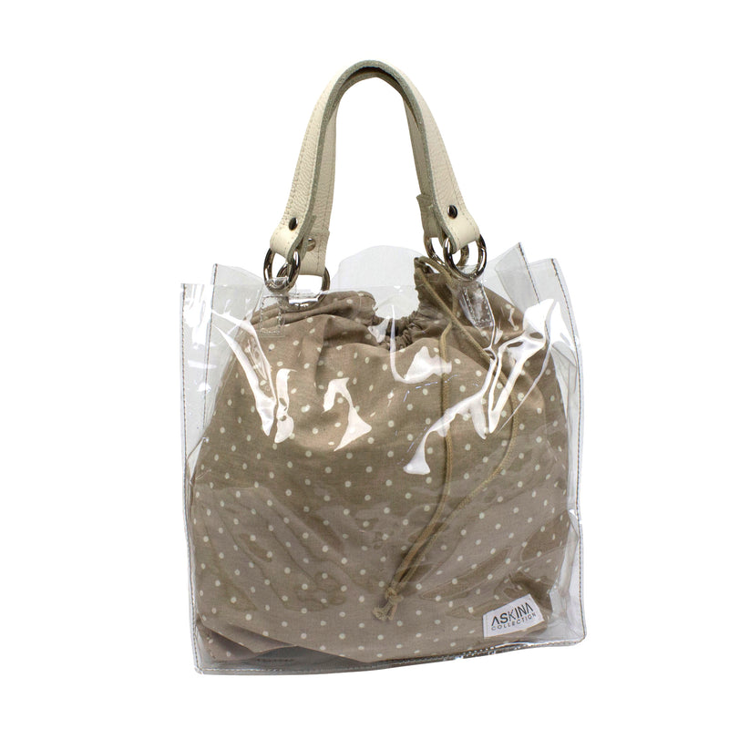 Transparent tote bag with interchangeable strap
