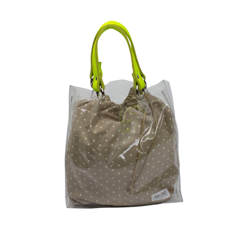 Transparent tote bag with interchangeable strap - cotton fabric